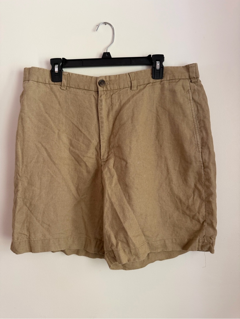 Brooks Brothers 346 100% Linen Shorts Men's W38 Tan Flat Front